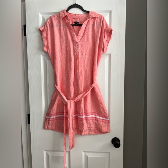 Talbots Dresses & Skirts - Talbots 100% Linen Salmon Pink Shirtdress Lagenlook Beachy Sz Large *PETITE*